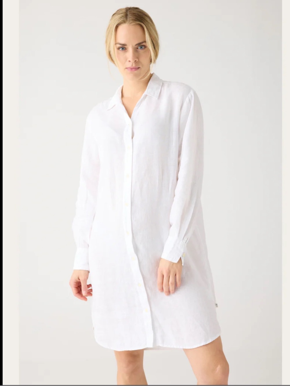 Roots White Linen Button-Front Relaxed Fit Shirt Dress